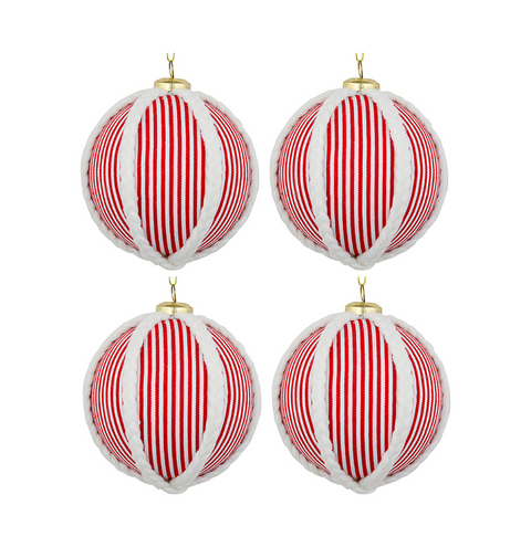 Christmas Warehouse - DECR2635 4x Classic Red & White Signature Candy Stripe Braided Rope Baubles 10cm