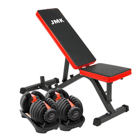 Powertrain 2x 24kg Adjustable Dumbbell Home Gym with Exercise Bench