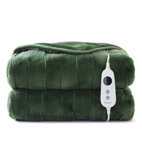 Dreamaker Basketweave Faux Fur Electric Heated Throw Blanket [180x200cm] (Olive)