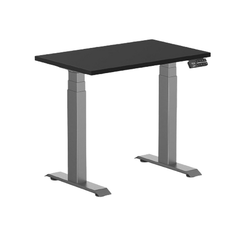 Desky Dual Mini Sit Stand Desk 800 x 500 Black Desktop and Space Grey Frame