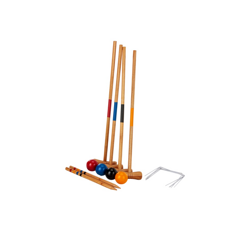 Jenjo Games Kid's Wooden Outdoor Mini Croquet Set w/ 4 Mallets