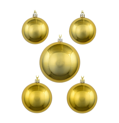 Christmas Warehouse - DECR2617 6x Classic Gold Signature Shiny Mixed Size Baubles | 70mm - 10cm Gold
