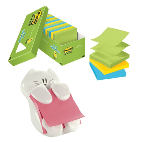 Post-It Pop-Up Notes 76x76mm Jaipur Colours with Cat Dispenser (Assorted) [Pack 18]