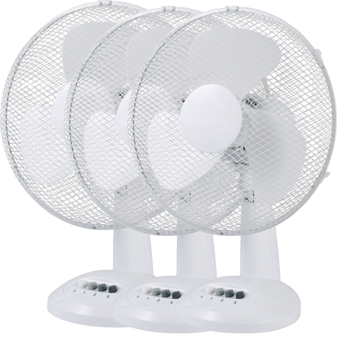 Sheffield 3x 40cm Desk/Table Fan with 3 Speed Settings and Carry Handle in White (PL706)