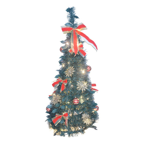 Gibson Gifts Pop Up LED Christmas Tree with Lights Baubles Bows & Snowflakes 90cm