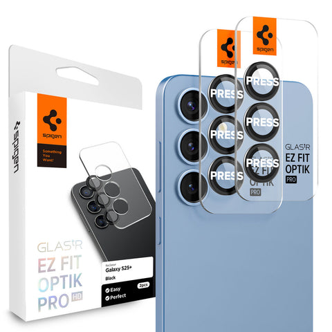 SPIGEN EZ Fit Optik Pro 2PCS Glass Camera Lens Protector for Galaxy S25 Plus (Black)
