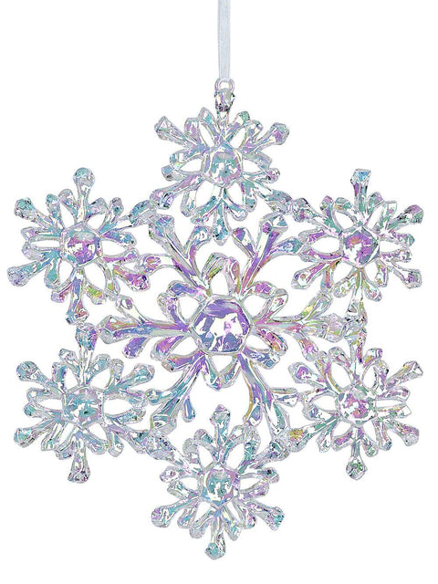 Christmas Warehouse - DECRH013 Iridescent Crystal Snowflake Whimsical Essential Ornament | 29cm Clear with Iridescence