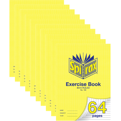 Spirax 106 Exercise Book Ruled 8mm 70gsm 64 Page A4 [10 Pack]