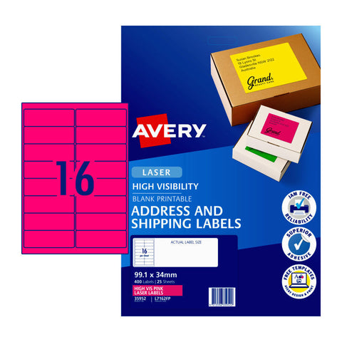 Avery Fluoro Pink High Visibility Shipping Labels for Laser Printers, 99.1 x 34 mm [400-Pieces]