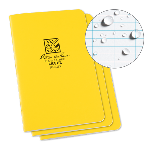 Rite In The Rain Stapled 4.625 x 7 Field Flex Notebook  - Level - Yellow - 3 Pack