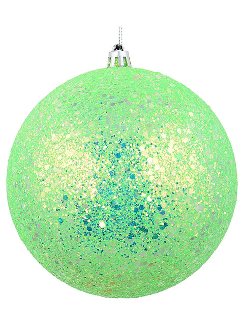 Christmas Warehouse - DECR2628 Whimsical Lime Green & Silver Grand Glitter Encrusted Bauble | 12cm Green with Silver