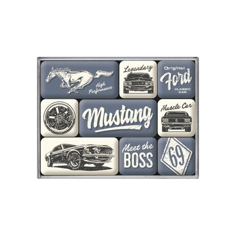 Nostalgic-Art 9pc Fridge Decor Magnet Set Ford Mustang The Boss 7x9.3x2cm