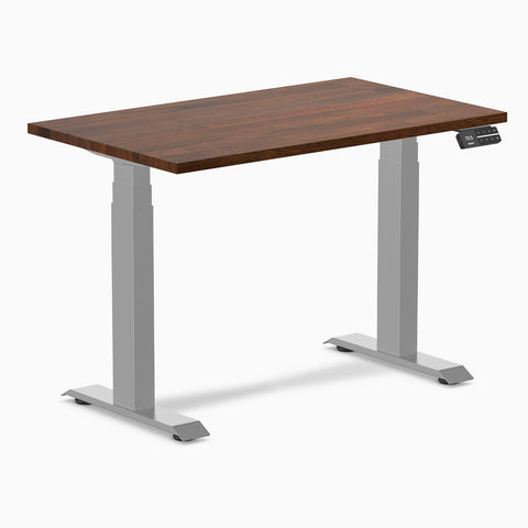 Desky Dual Mini Rubberwood Sit Stand Desk 100cm Red Walnut Desktop and Grey Frame