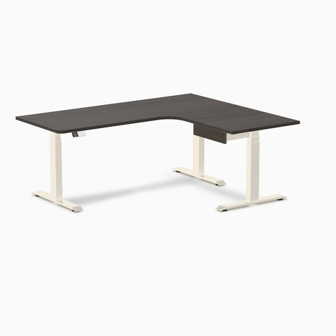 Desky L-Shape Melamine Standing Desk With Drawer 180cm - Right Return Burnished Wood Top and Wheat Leg