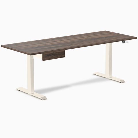 Desky Dual Melamine Standing Desk With Drawer 200cm Jarrah Legno Desktop and Wheat Frame
