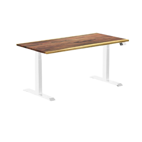 Desky Dual Hardwood Sit Stand Desk 150cm (Saman Desktop/White Frame)