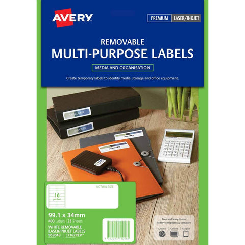 Avery L7162 Removable Labels - 16/Sheet, 25 Sheets