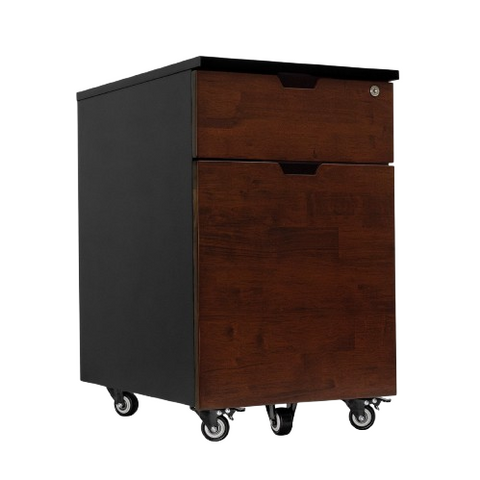 Desky Minimal Wooden Filing Cabinet - Black / Red Walnut Rubberwood