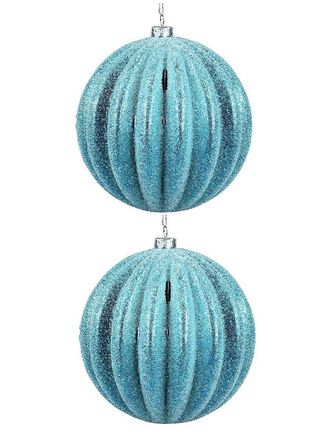 Christmas Warehouse - DECR9167 2x Dynamic Turquoise Signature Ridge Textured & Glitter Baubles | 10cm Turquoise