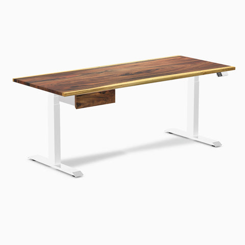 Desky Dual Hardwood Standing Desk With Drawer 180cm Saman Desktop and White Frame