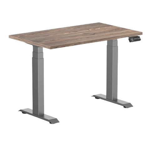 Desky Dual Mini Sit Stand Desk 1000 x 600 Natural Walnut Desktop and Space Grey Frame
