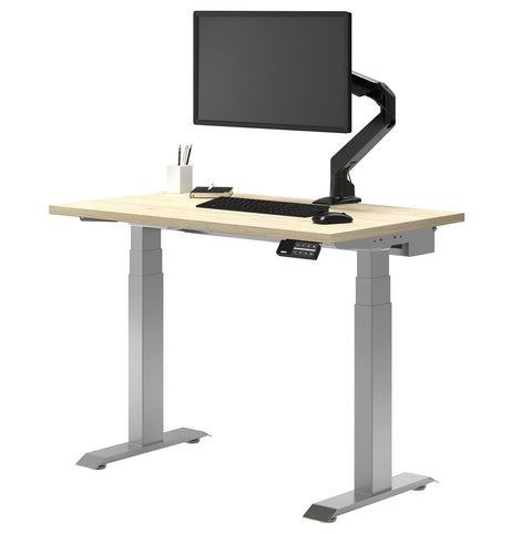 Desky Dual Mini Sit Stand Desk 1000x600 Classic Oak Desktop and Grey Frame
