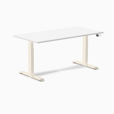 Desky Dual Melamine Sit Stand Desk 150cm White Desktop and Wheat Frame