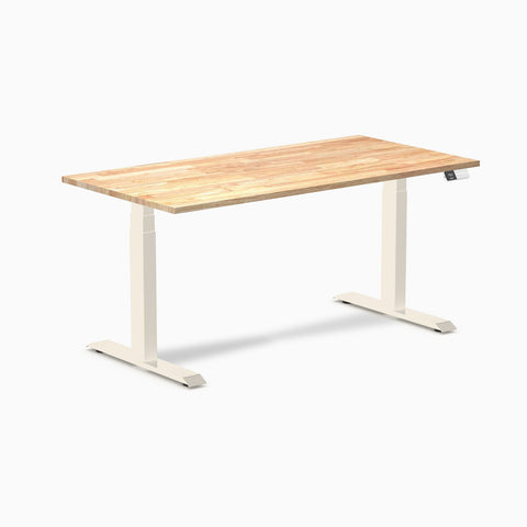Desky Dual Rubberwood Sit Stand Desk 150cm Natural Timber Desktop and Wheat Frame