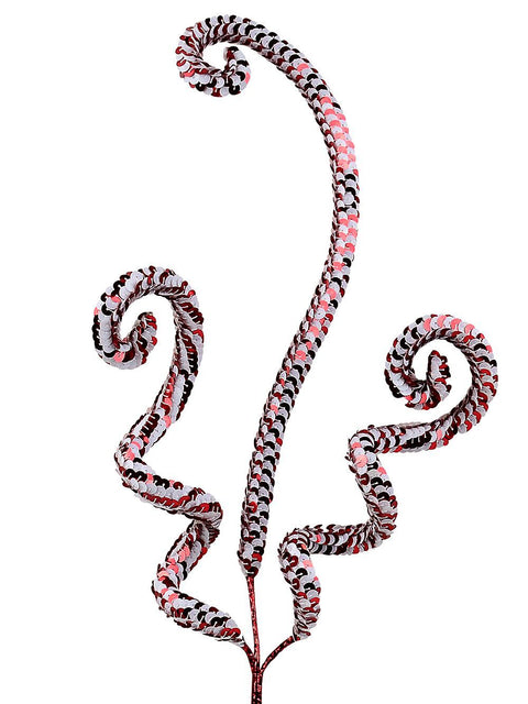 Christmas Warehouse - STEM2511 Shiny Red & White Sequin Curls & Swirls Spray Long Christmas Stem | 64cm Red & White