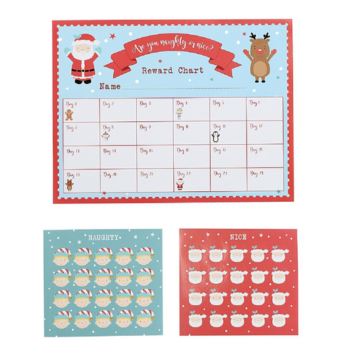 Christmas Warehouse - XM231083 Santa's Naughty Or Nice Reward Chart | 24 Day Behaviour Kit With Stickers Blue with White & Red