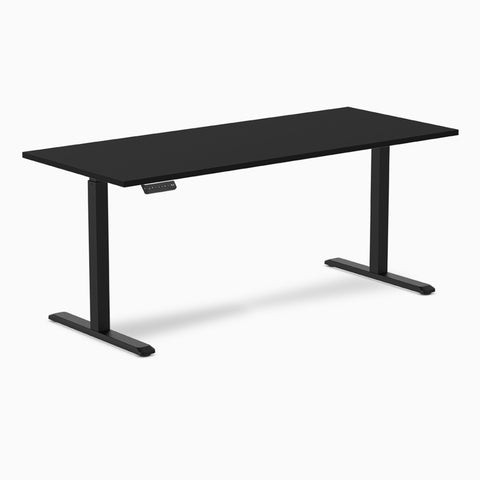 Desky Single Sit Stand Desk 180cm Black Desktop and Black Frame