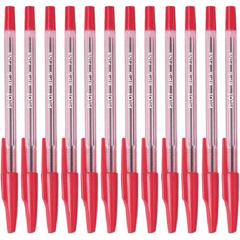 Pilot BP-S Box 12 Stick Type Ballpoint Pen 0.7mm Fine (Red)