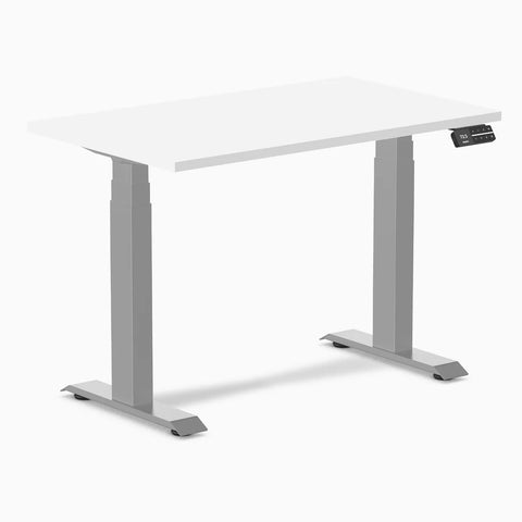 Desky Dual Mini Sit Stand Desk 1000x600 White Desktop and Grey Frame