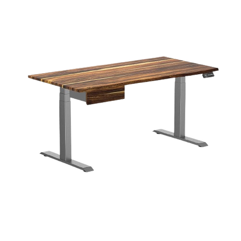 Desky Dual Hardwood Standing Desk With Drawer 150cm Pheasantwood Desktop and Space Grey Frame
