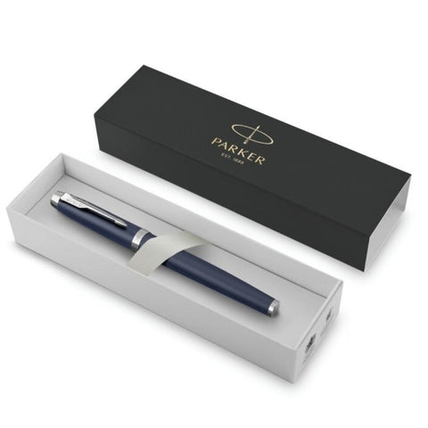 Parker IM Fountain Pen Blue Lacquer Chrome Trim Medium Nib Gift Box