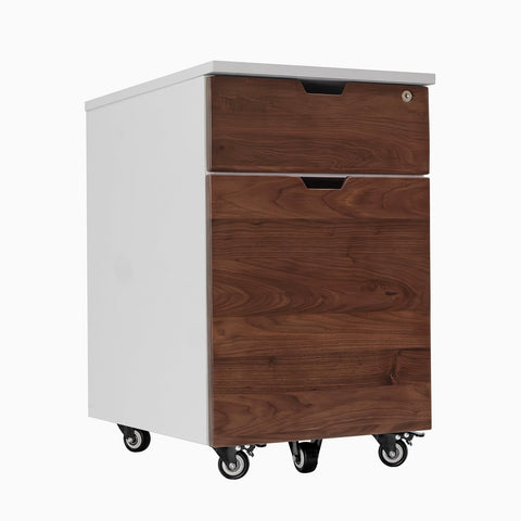 Desky Minimal Wooden Filing Cabinet - White / Walnut Hardwood