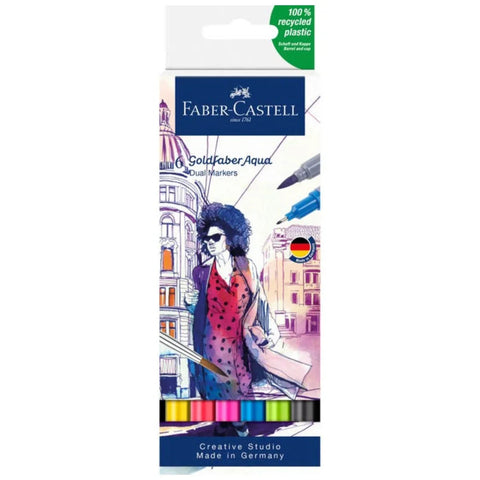 Faber-Castell Goldfaber Aqua Dual Colour Markers Wallet Pack of 6