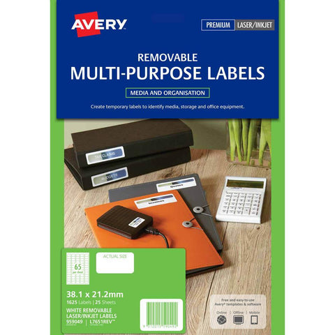 Avery Removable Multi-purpose Labels, 38.1 x 21.2 mm (1625 Pieces)