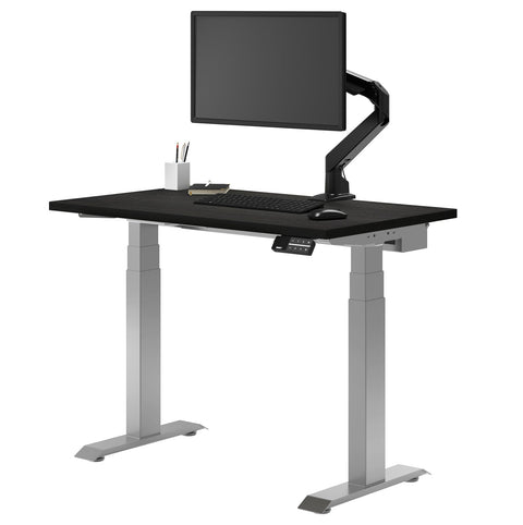 Desky Dual Mini Bamboo Sit Stand Desk 100cm (Dark Bamboo Desktop/Grey Frame)
