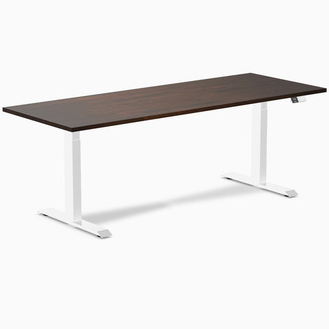 Desky Dual Rubberwood Sit Stand Desk 200cm Dark Walnut Desktop and White Frame