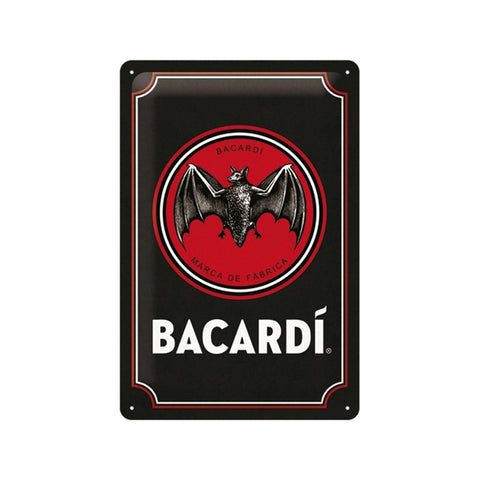 Nostalgic-Art Bacardi Logo 20x30cm Medium Metal Tin Sign Plaque - Black