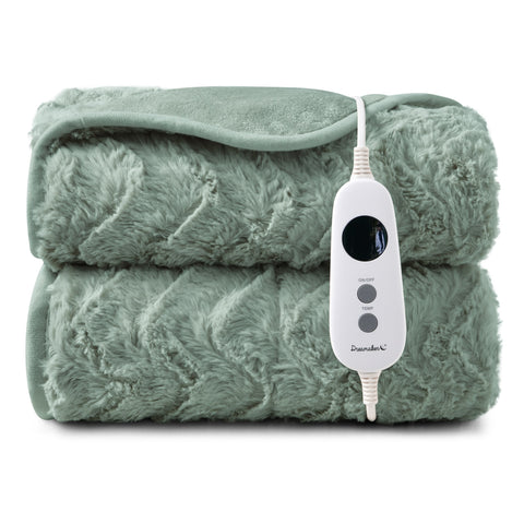 Dreamaker 500gsm Faux Fur Electric Heated Throw Blanket [180x200cm] (Leaf)