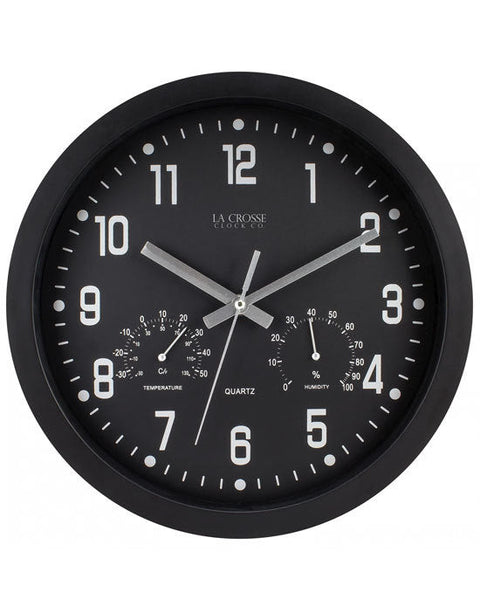 La Crosse 404-2631 30cm Inkwell Wall Clock with Temp and Humidity