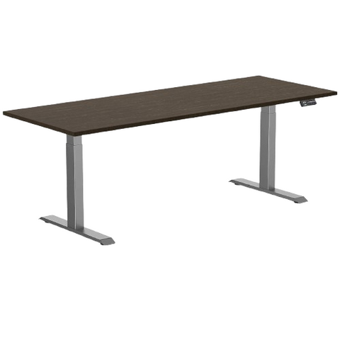 Desky Dual Bamboo Sit Stand Desk 200cm Dark Bamboo Desktop and Space Grey Frame