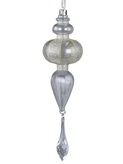 Christmas Warehouse - DECRH084 Clear Lustrous Grand Silver Glittered Ball Finial Drop | 24cm Clear with Silver & Gold