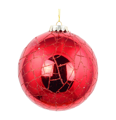 Christmas Warehouse - DECR2626 Classic Crimson Red Grand Crackle Mosaic Bauble 12cm
