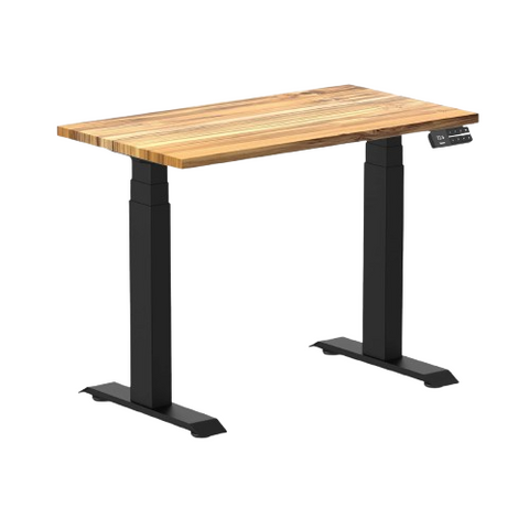 Desky Dual Mini Hardwood Sit Stand Desk 90cm Teak Desktop and Matte Black Frame
