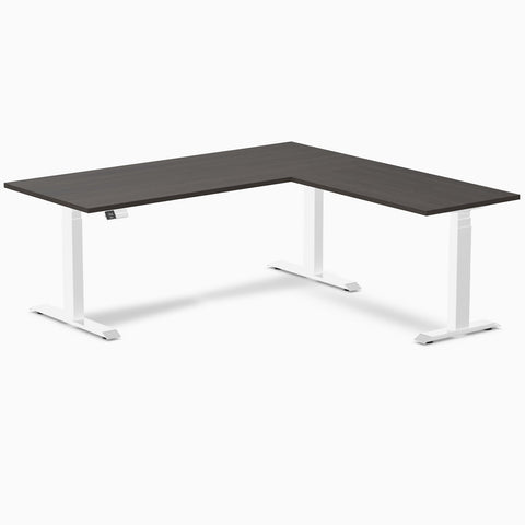 Desky Eco L-Shape Melamine Sit Stand Desk 180 x 175 cm Burnished Wood Top and White Leg