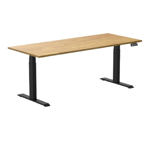 Desky Dual Rubberwood Sit Stand Desk 180cm Light Oak Desktop and Matte Black Frame