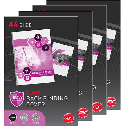 GBC Pack 4 Sheets 100 Ibico Binding Covers Gloss 250GSM A4 (Black)